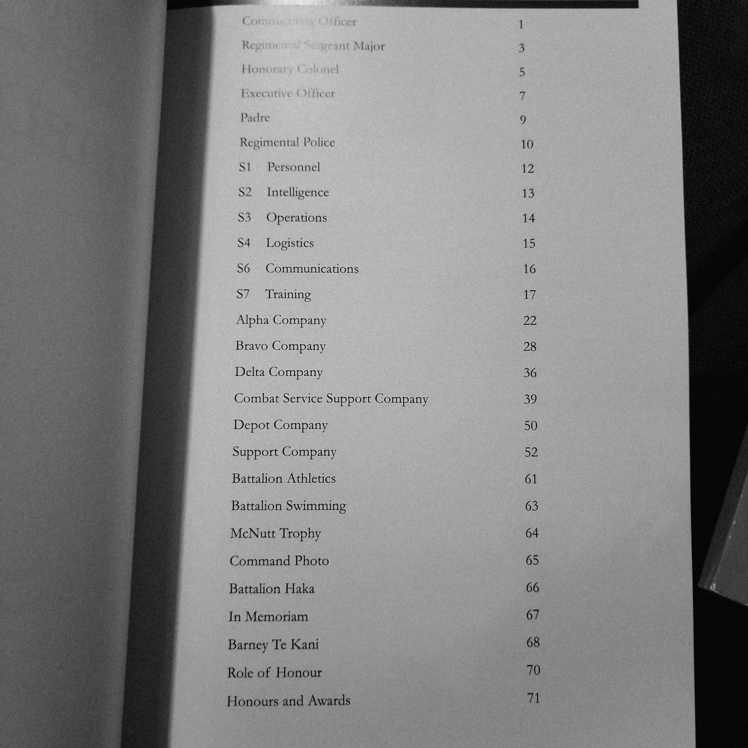 The Rifleman 2018 2nd/1st Battalion RNZIR contents page