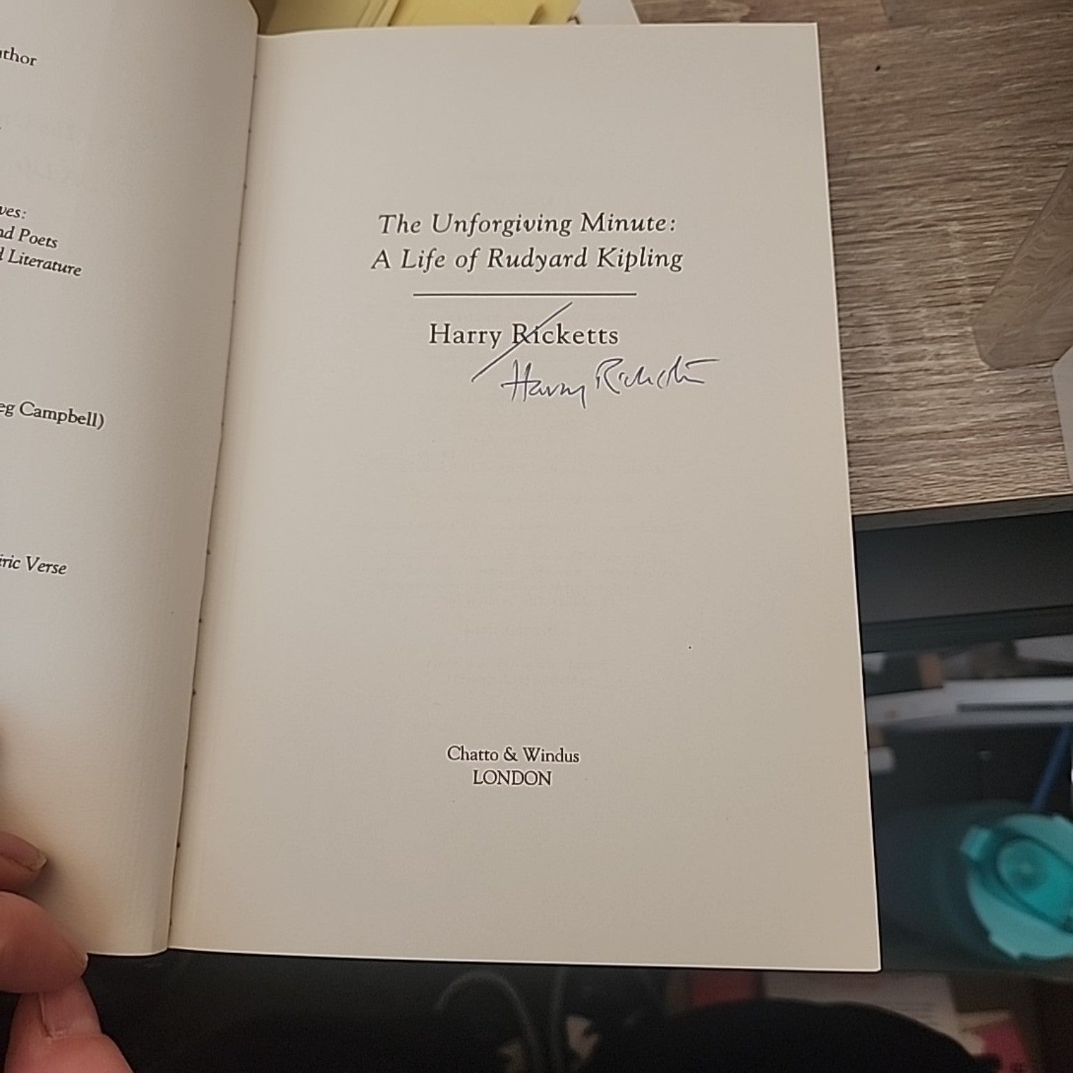 The Unforgiving Minute signed by author Harry Ricketts on the title page