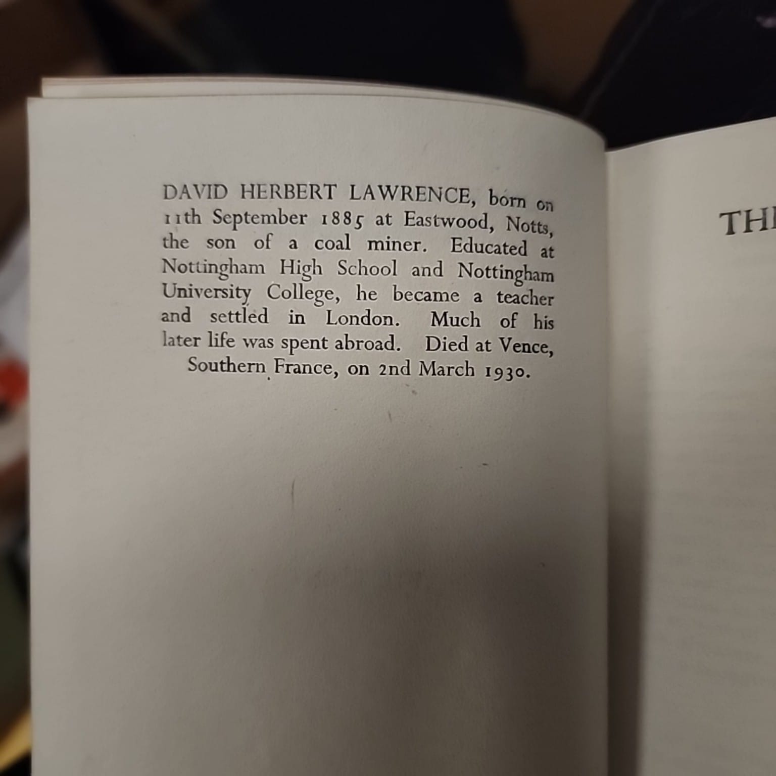 Interior page of The White Peacock by D. H. Lawrence, Everyman's Library No. 914