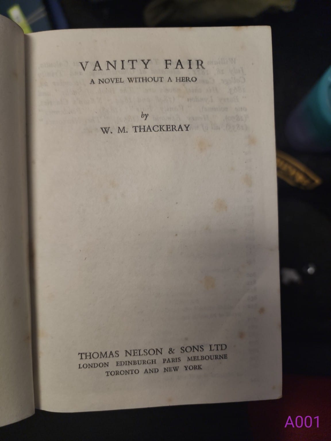Vanity Fair by W M Thackeray title page Thomas Nelson and Sons
