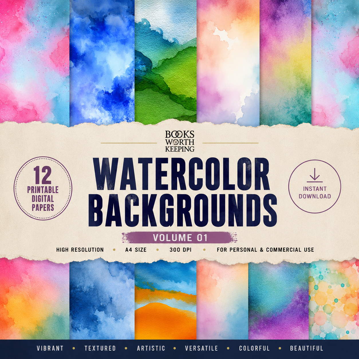 Watercolor Backgrounds Volume 01 - 12 printable digital papers
