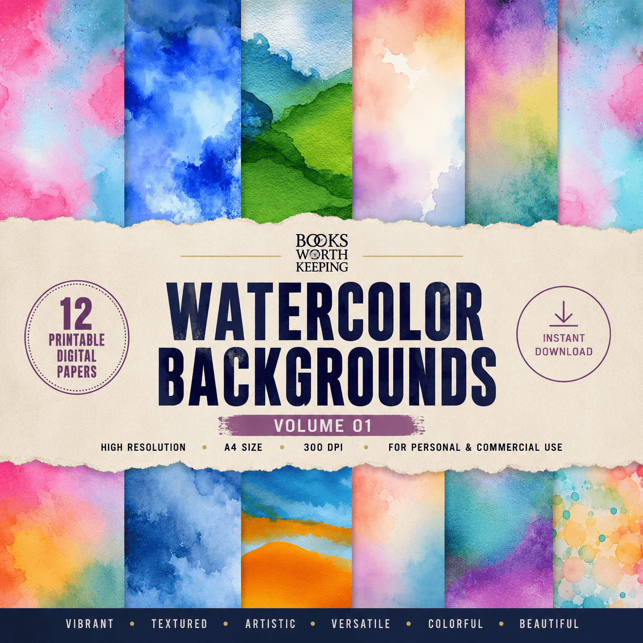 Watercolor Backgrounds Volume 01 - 12 printable digital papers