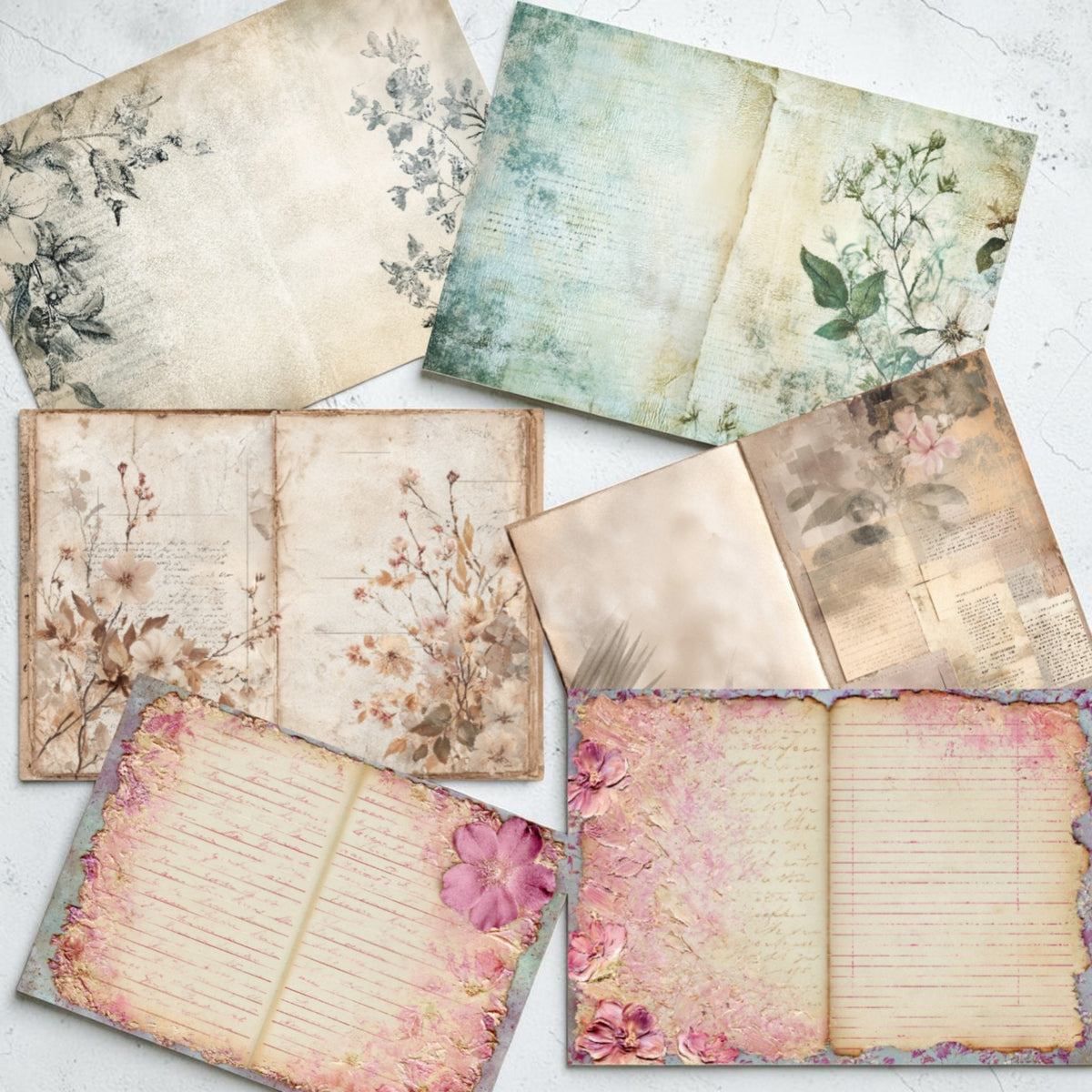 Printable Floral Journal Page Bundle – 60 Pages