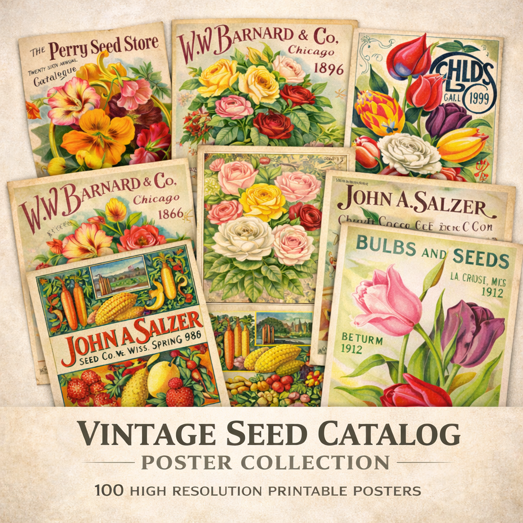 Vintage Seed Catalog poster collection digital download. 100 images, high resolution.