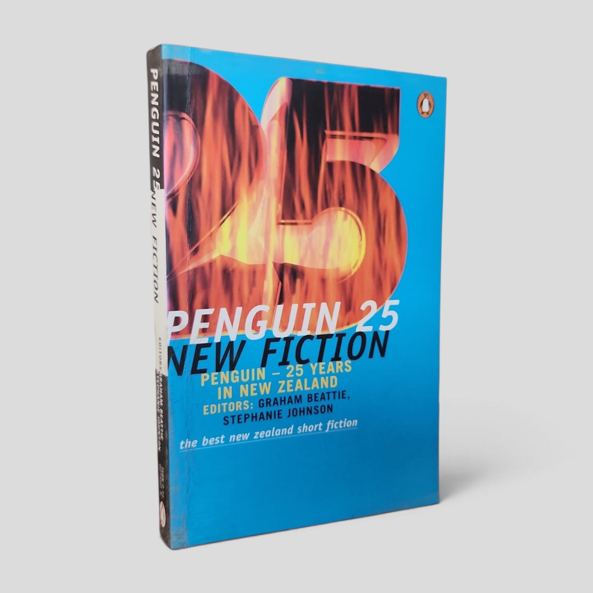 Front cover of the actual copy: Penguin 25 New Fiction: Penguin – 25 Years in New Zealand by Graham Beattie and Stephanie Johnson
