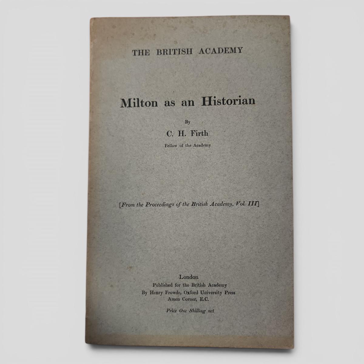 Milton as an Historian by C. H. Firth - book cover