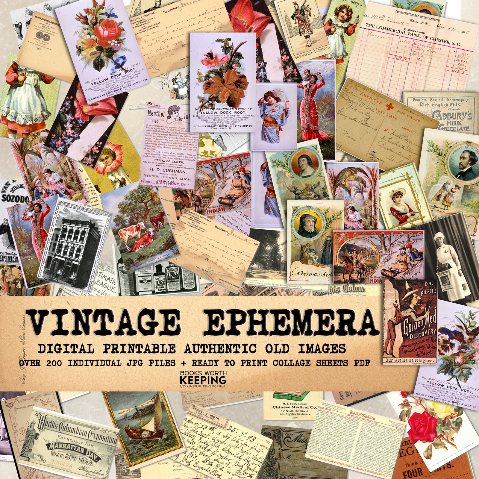 Vintage Ephemera Digital Collection for Junk journals, Scrapbooking, Card making, Decoupage
