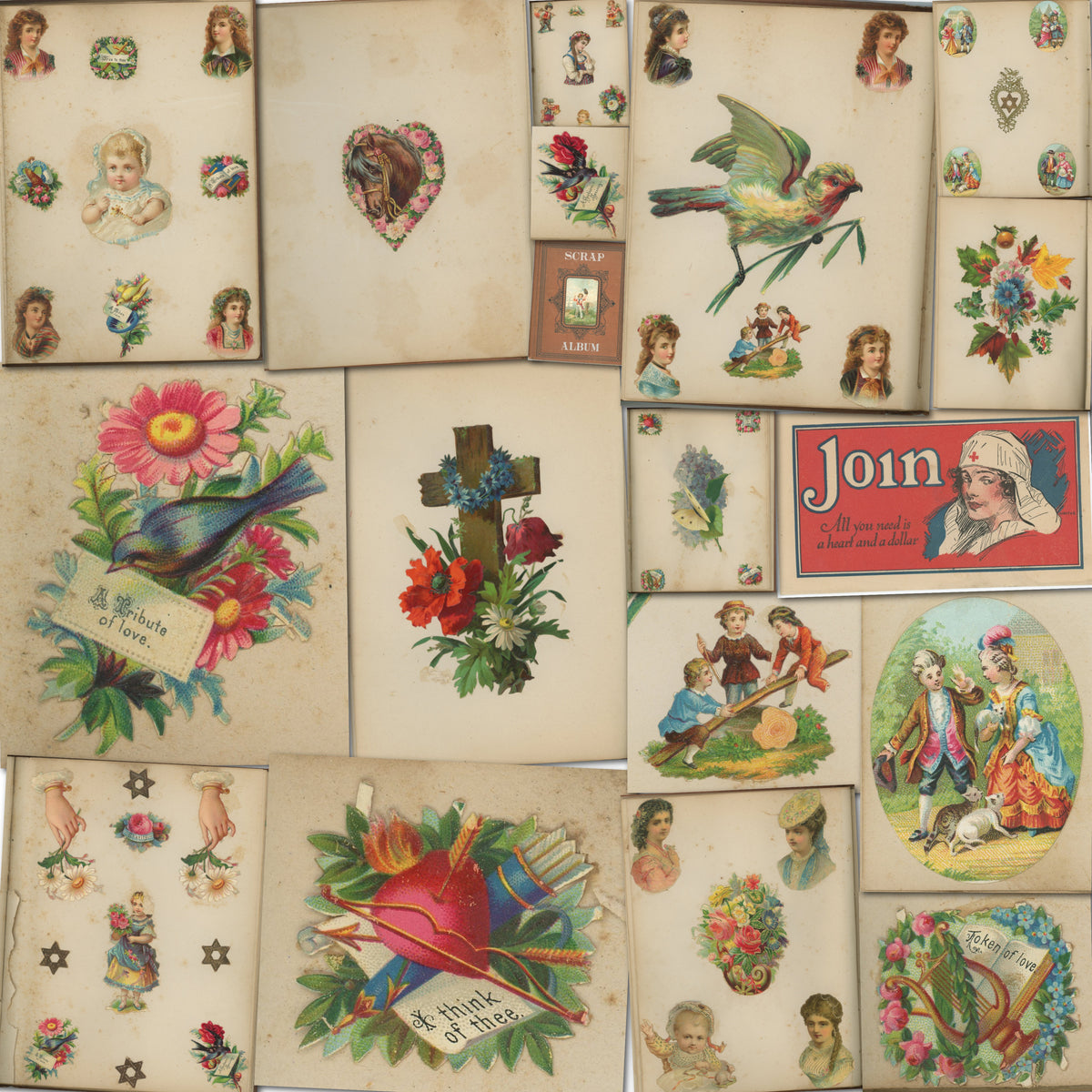 Scrap Album 1890s – Embossed Lithographed Labels | Printable Vintage Ephemera | Digital Download