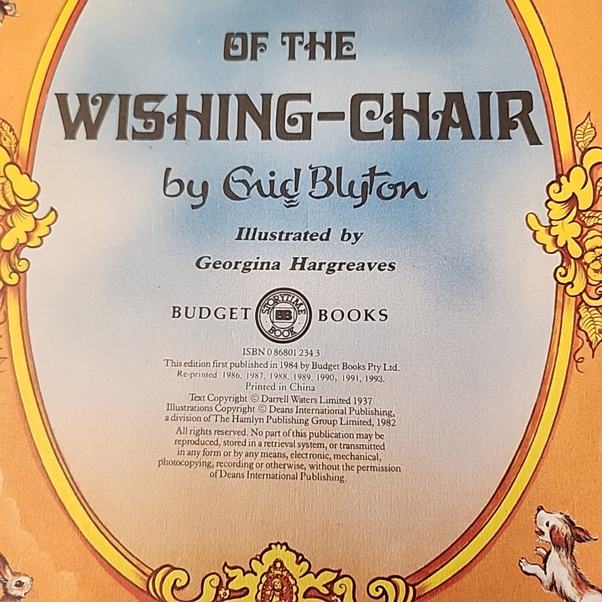Adventures of the Wishing Chair copyright page showing ISBN 0868012343 and 1993 reprint