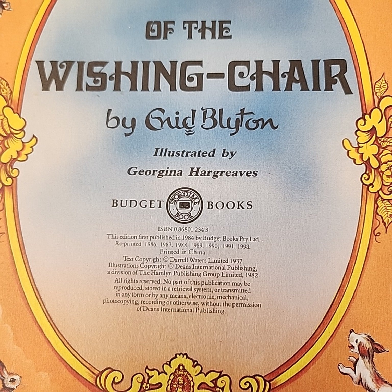 Adventures of the Wishing Chair copyright page showing ISBN 0868012343 and 1993 reprint