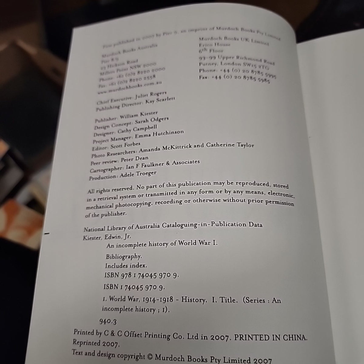 Copyright page showing Murdoch Books 2007 and ISBN 9781740459709