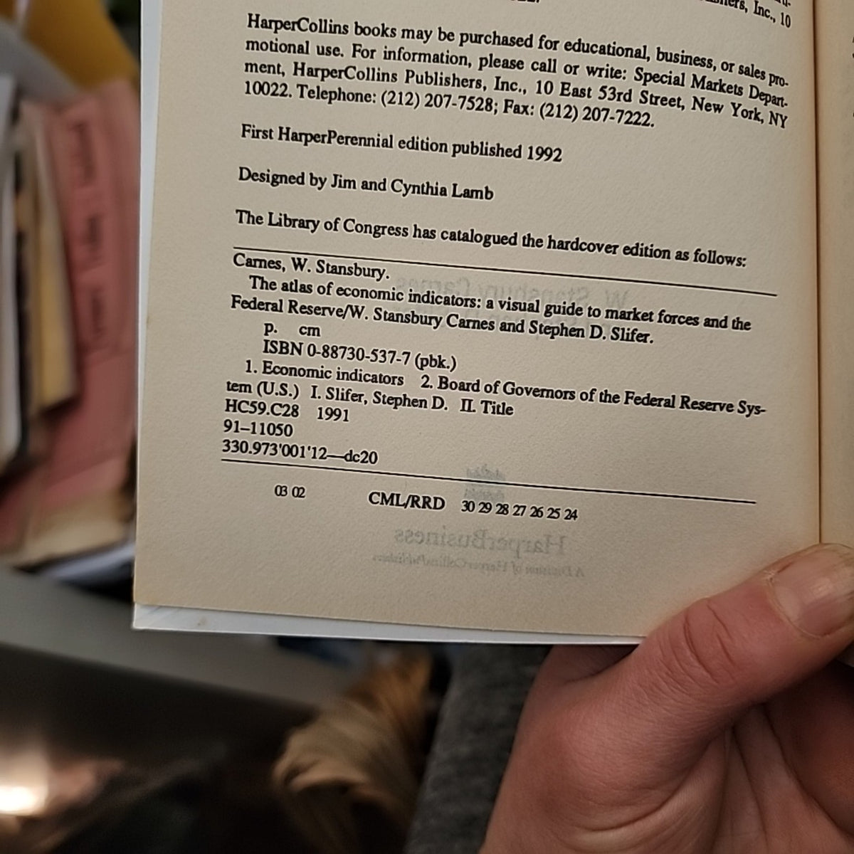 The Atlas of Economic Indicators copyright page showing ISBN 0-88730-537-7