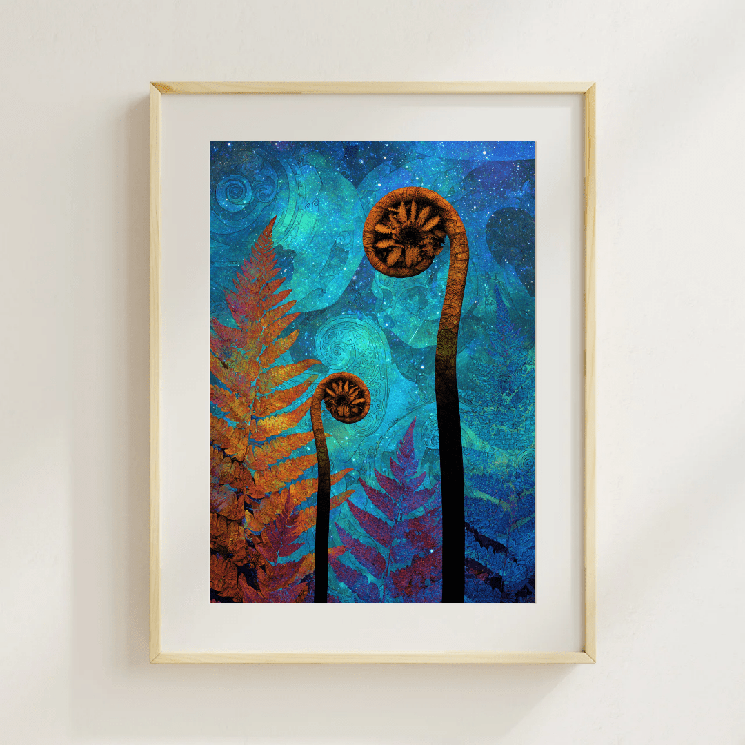 Celestial Fern Awakening Fine Art Print – Vibrant Nature & Cosmic Inspiration - Books Worth Keeping