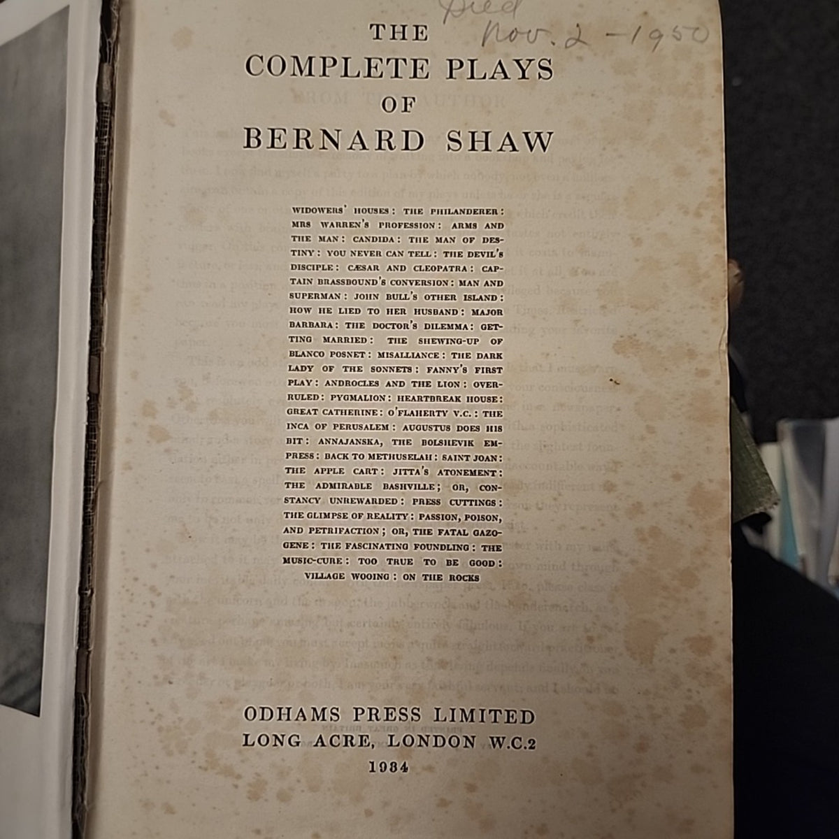 Title page of The Complete Plays of Bernard Shaw, Odhams Press 1934