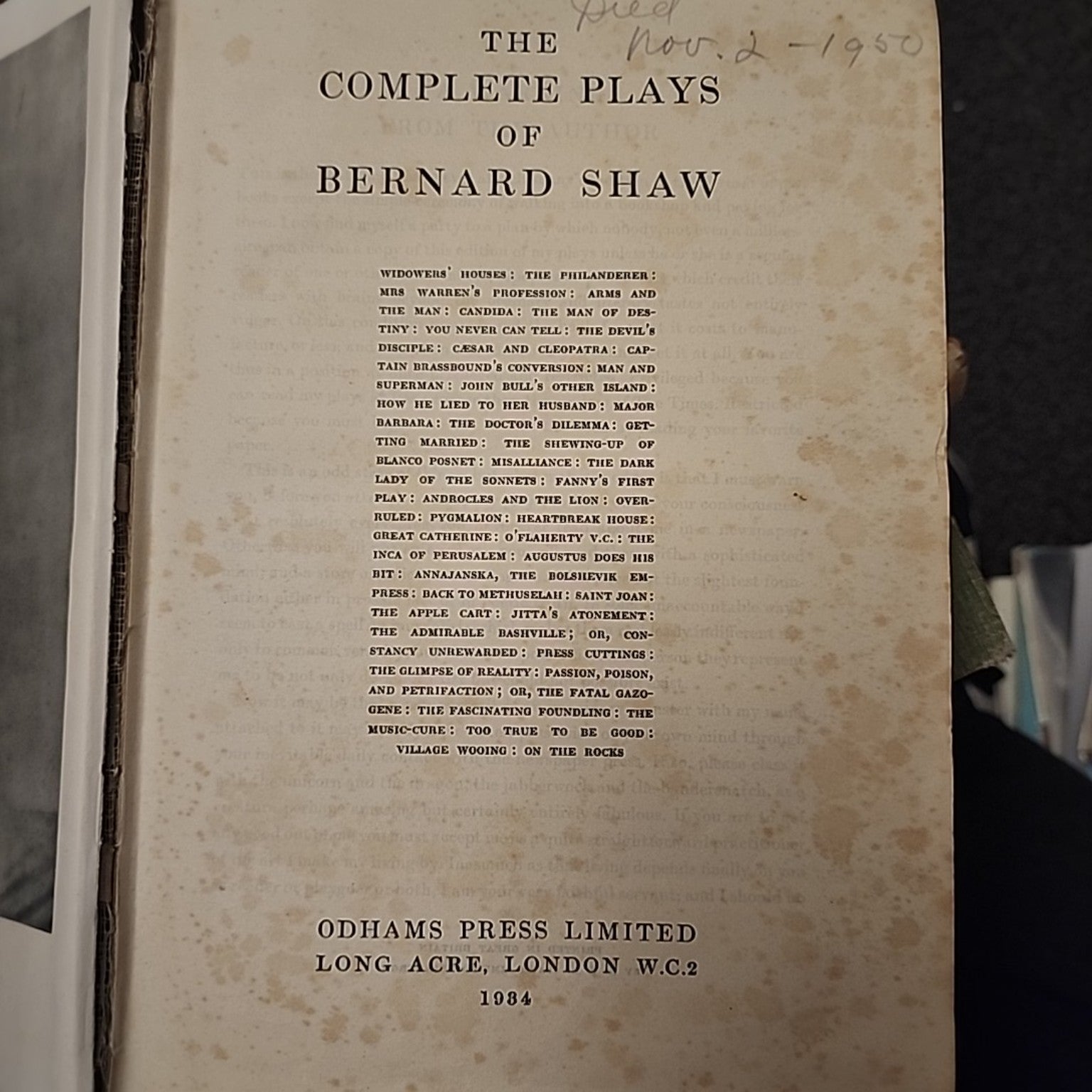 Title page of The Complete Plays of Bernard Shaw, Odhams Press 1934