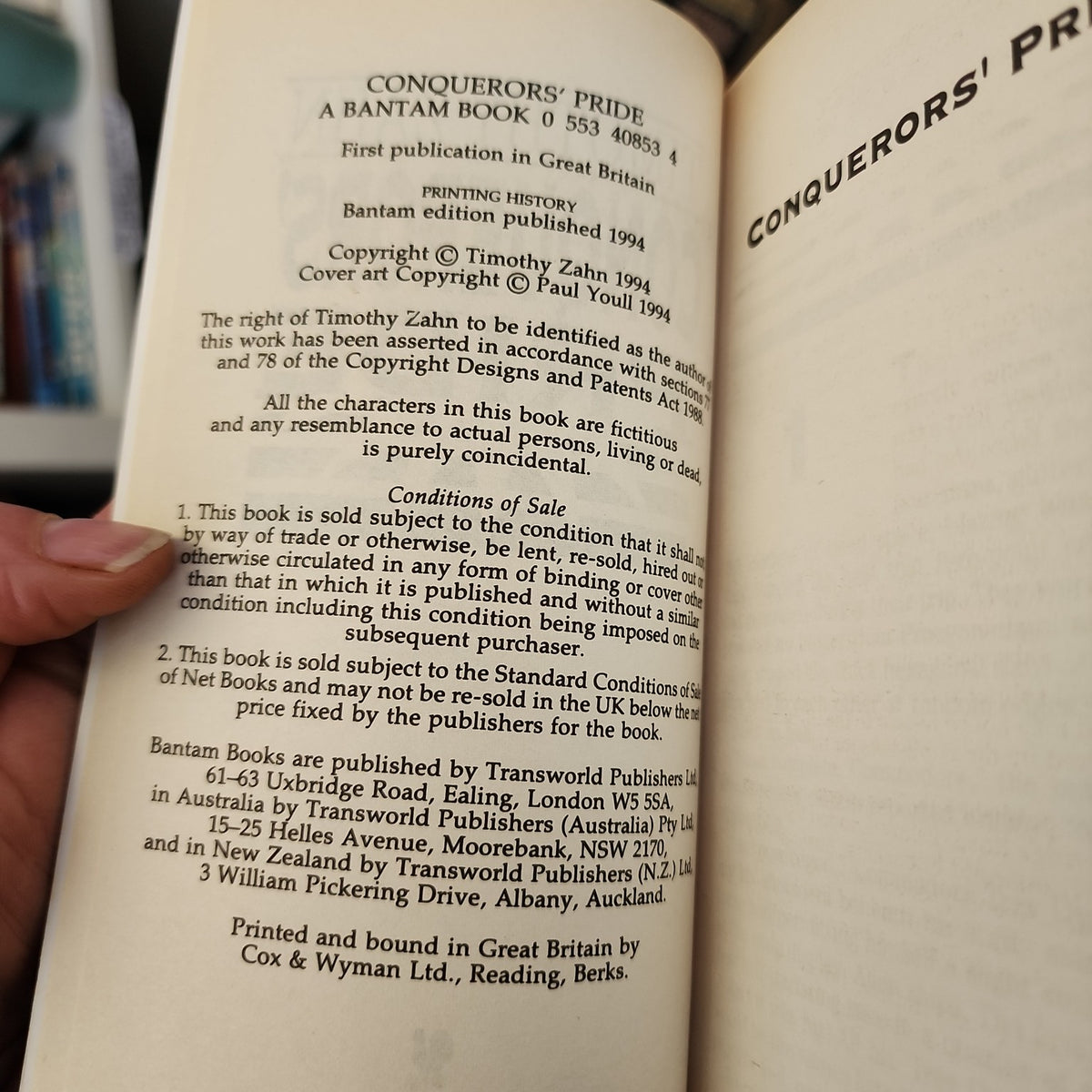 Conquerors' Pride by Timothy Zahn copyright page