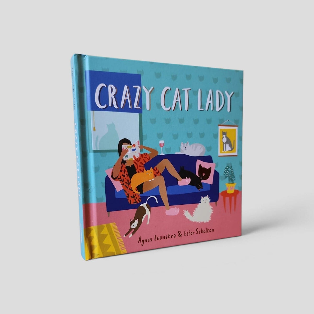 Crazy Cat Lady by Ester Scholten and Agnes Loonstra, turquoise illustrated front cover
