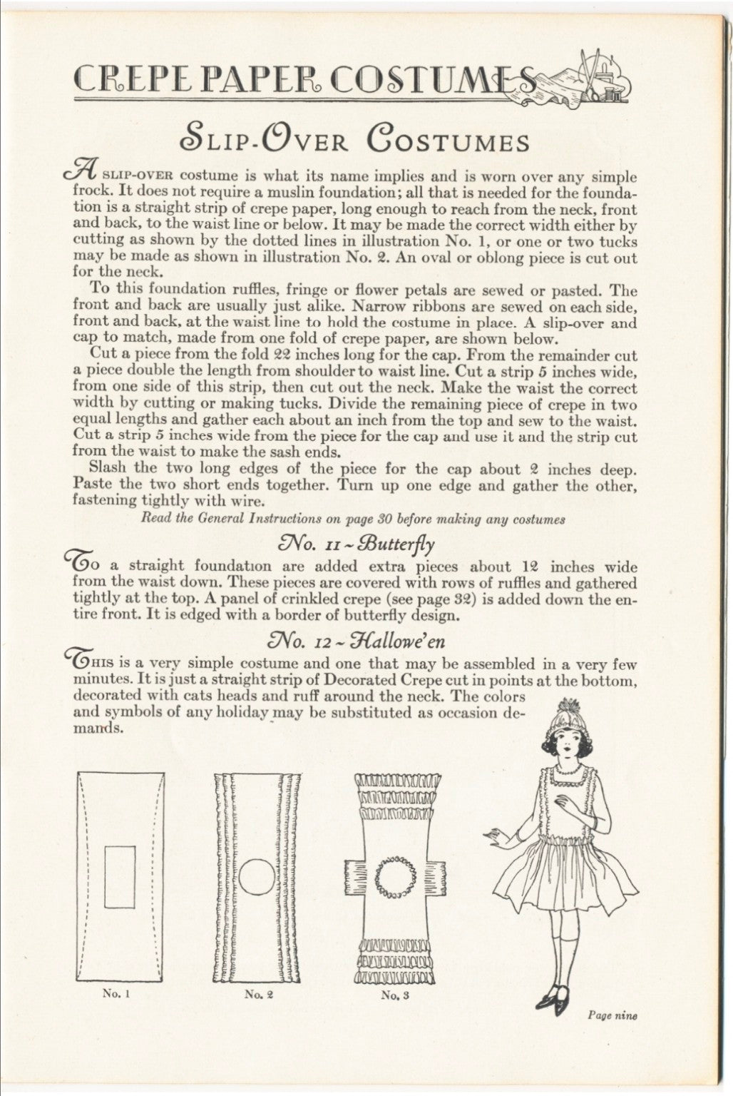 Slip-over costume instructions from vintage 1925 How to Make Crepe Paper Costumes booklet