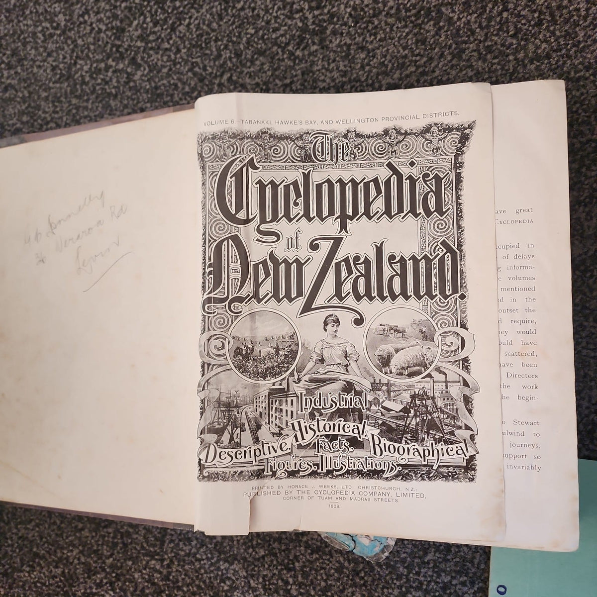 Title page of The Cyclopedia of New Zealand Volume 6, Taranaki Hawke's Bay and Wellington Provincial Districts, published 1908