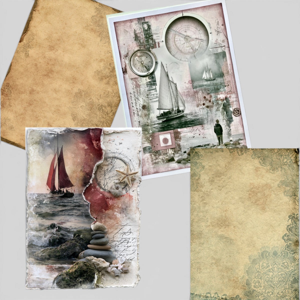 Sea Glass & Lace 51 Page Junk Journal Printable Kit