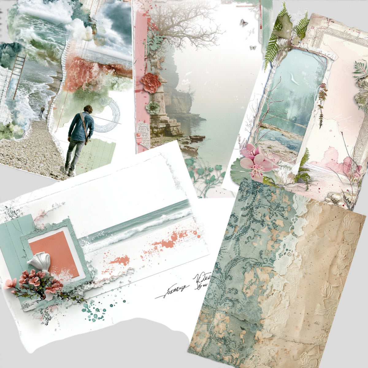 Sea Glass & Lace 51 Page Junk Journal Printable Kit