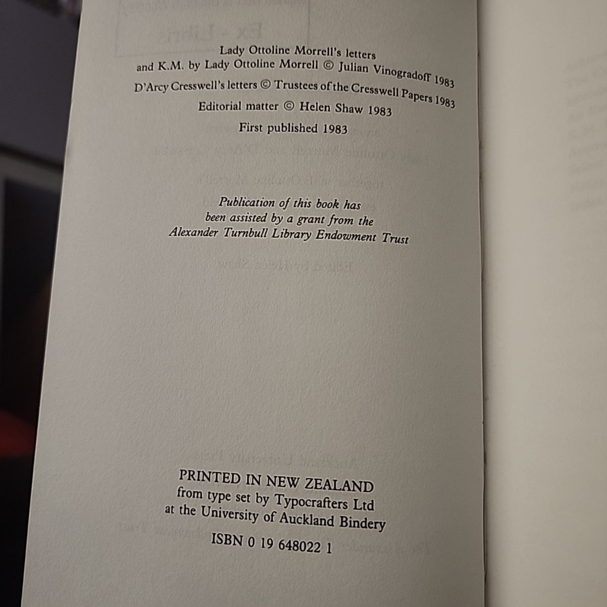 Dear Lady Ginger copyright page showing first publication 1983 and ISBN 0196480221