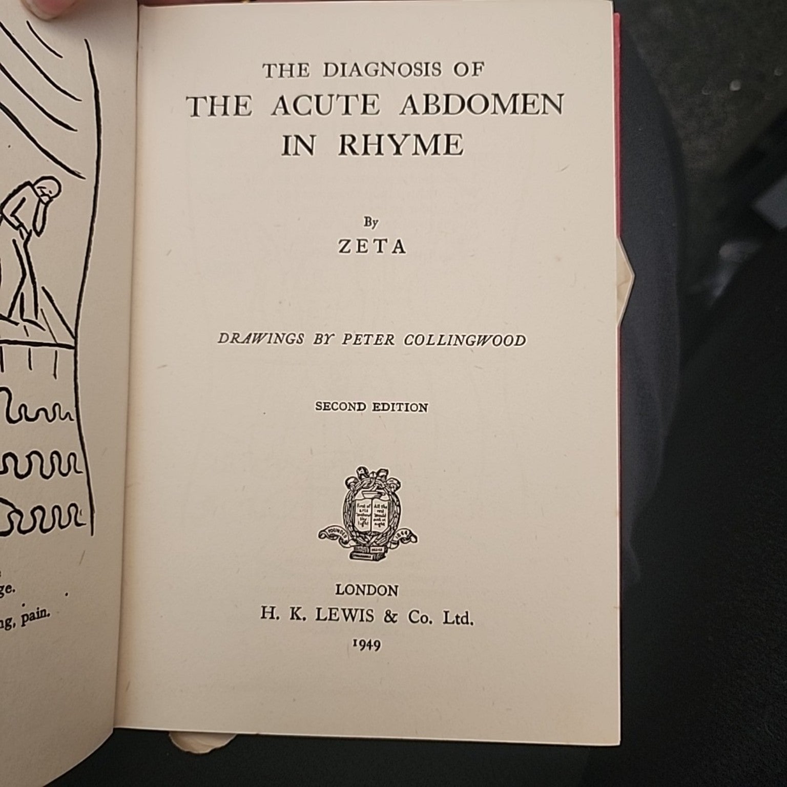 Title page of The Diagnosis of the Acute Abdomen in Rhyme by Zeta, second edition 1949, drawings by Peter Collingwood