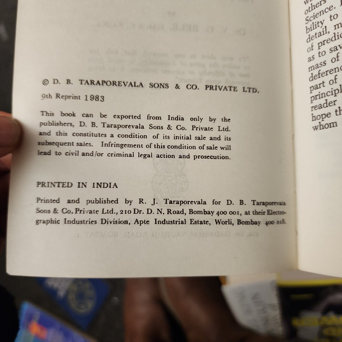 Directional Astrology of the Hindus by V. G. Rele, 1983 ninth reprint copyright page