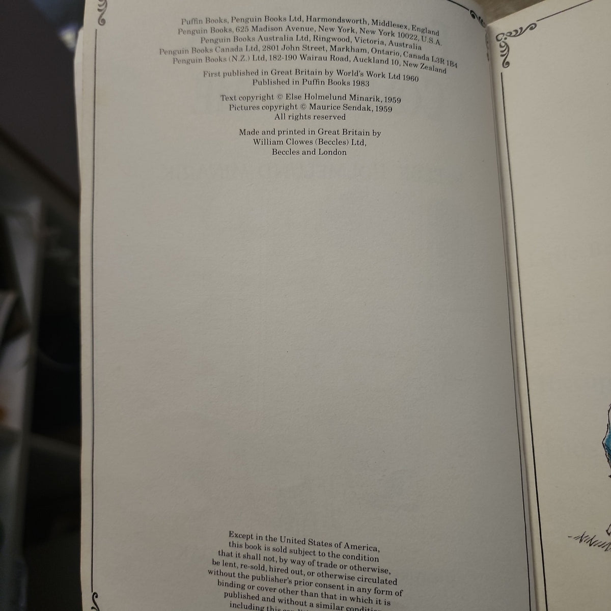 Copyright and publication page of Father Bear Comes Home, Puffin Books 1983 edition