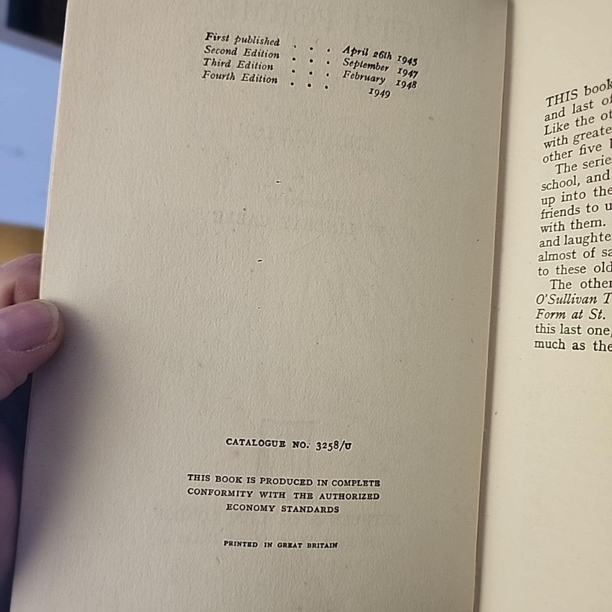 Fifth Formers of St. Clare's by Enid Blyton, edition page showing fourth edition 1949