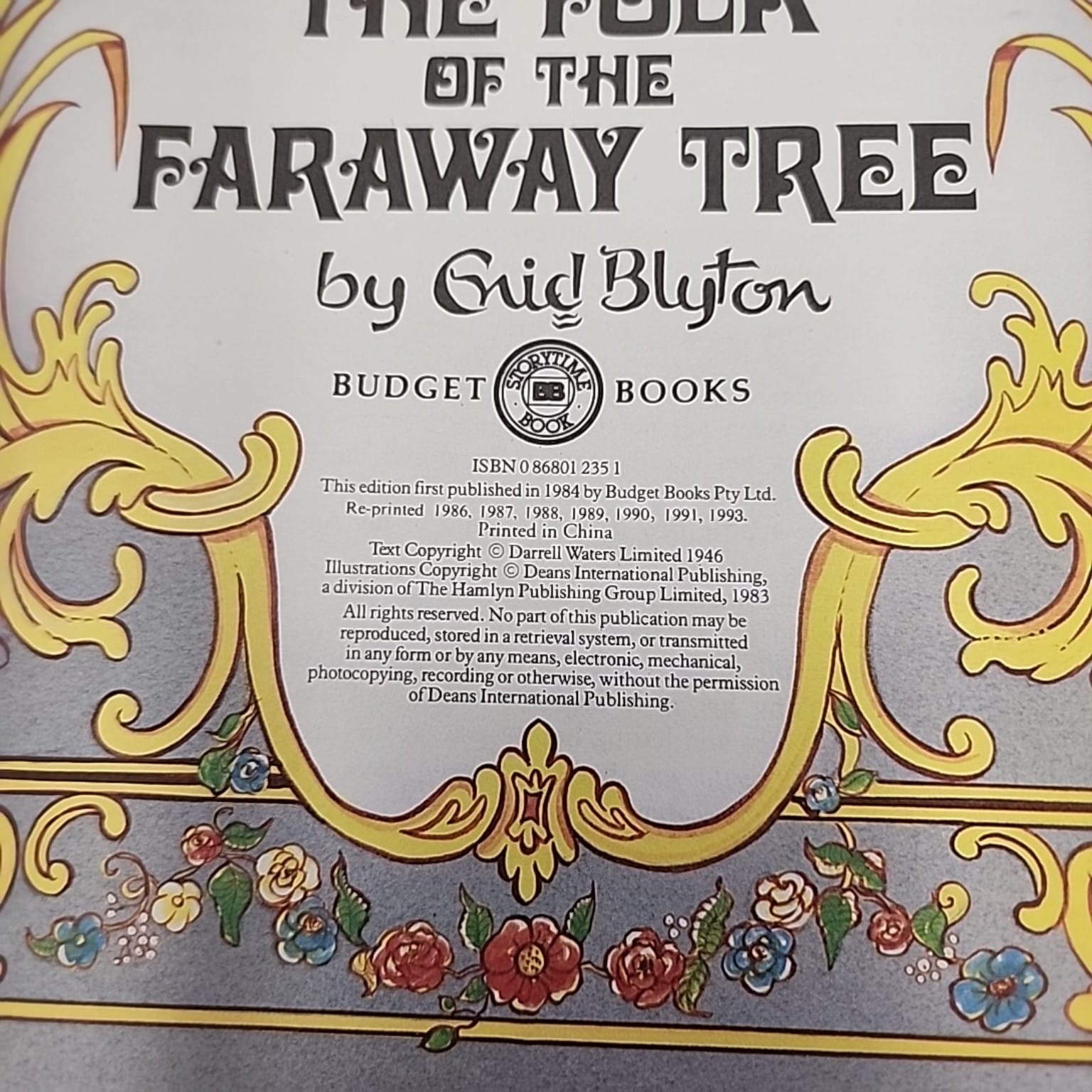 The Folk of the Faraway Tree copyright page showing ISBN 0868012351 and Happy Time Books reprint history