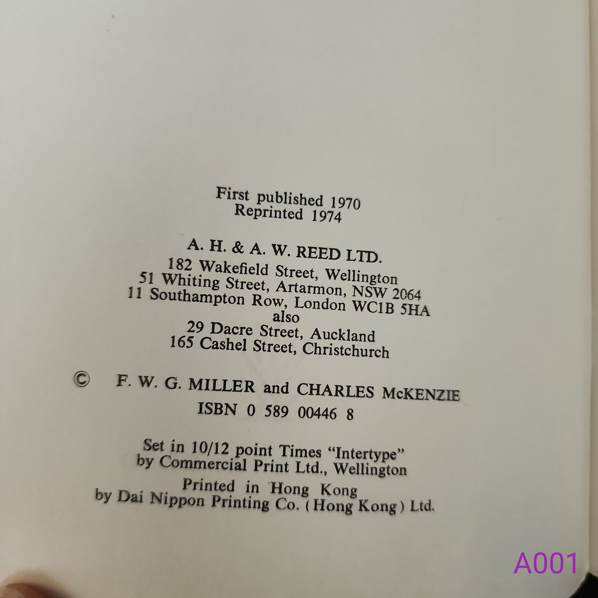 Historic Wakatipu copyright page showing 1974 reprint and ISBN 0589004468