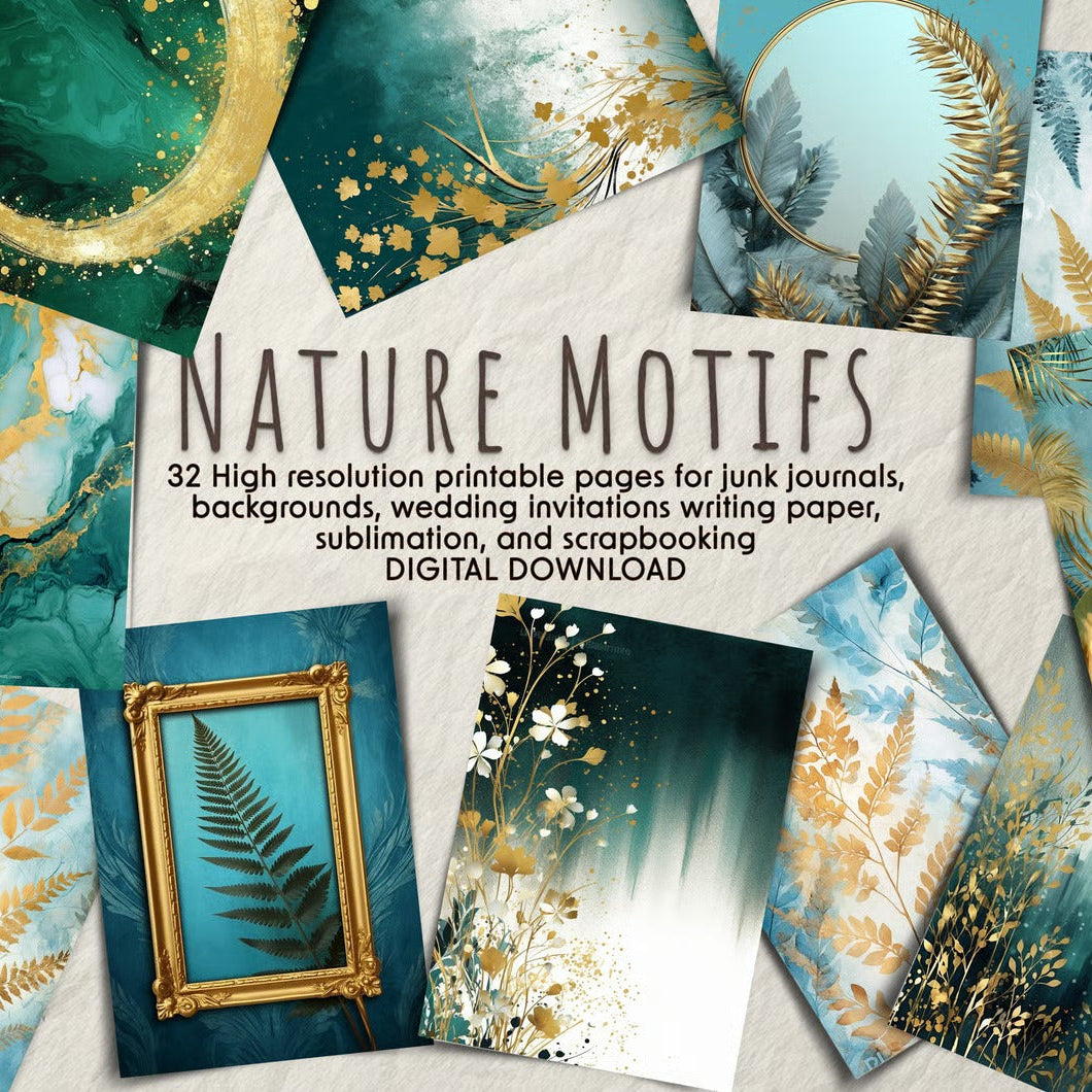 Collage of nature-themed design elements with text overlay on a white background