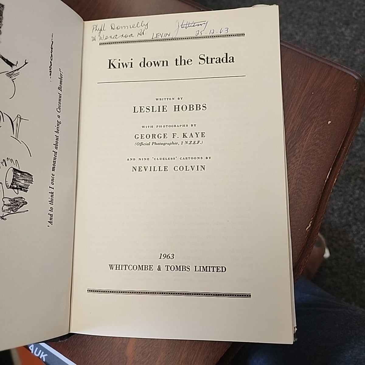 Kiwi Down the Strada title page with ownership inscription dated 1963