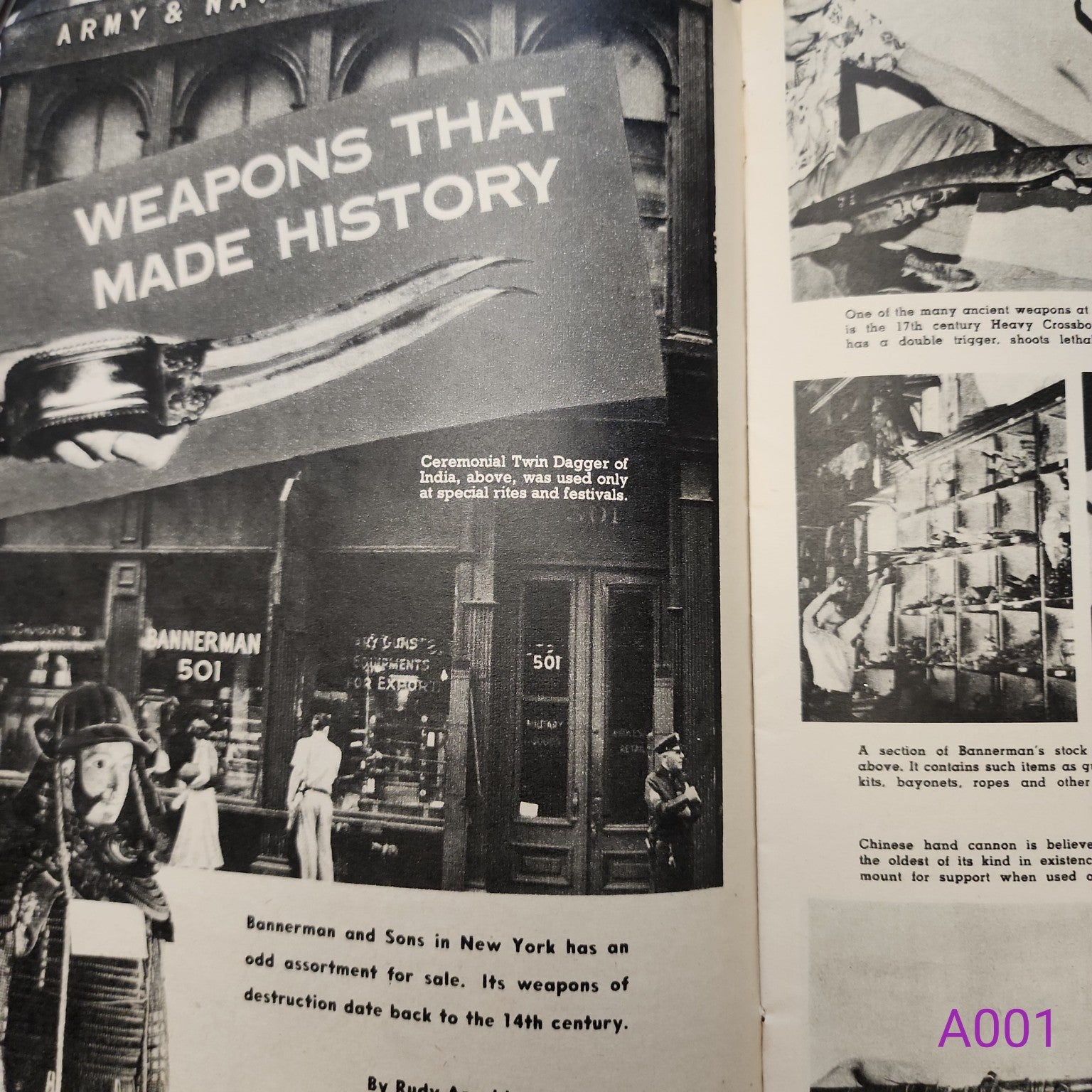 Interior page from Mechanix Illustrated August 1953 showing Weapons That Made History