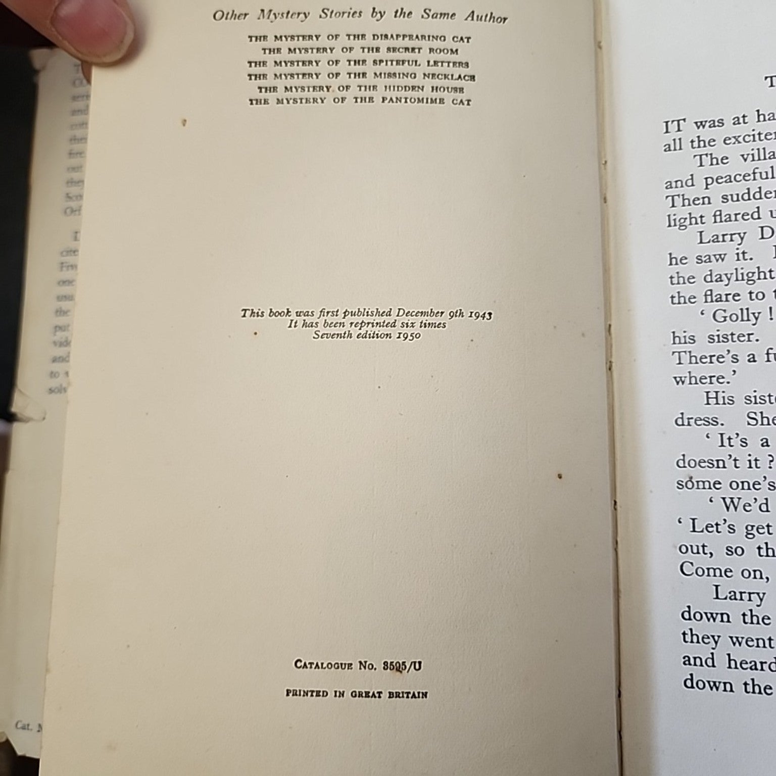 The Mystery of the Burnt Cottage by Enid Blyton, edition statement showing seventh edition 1950