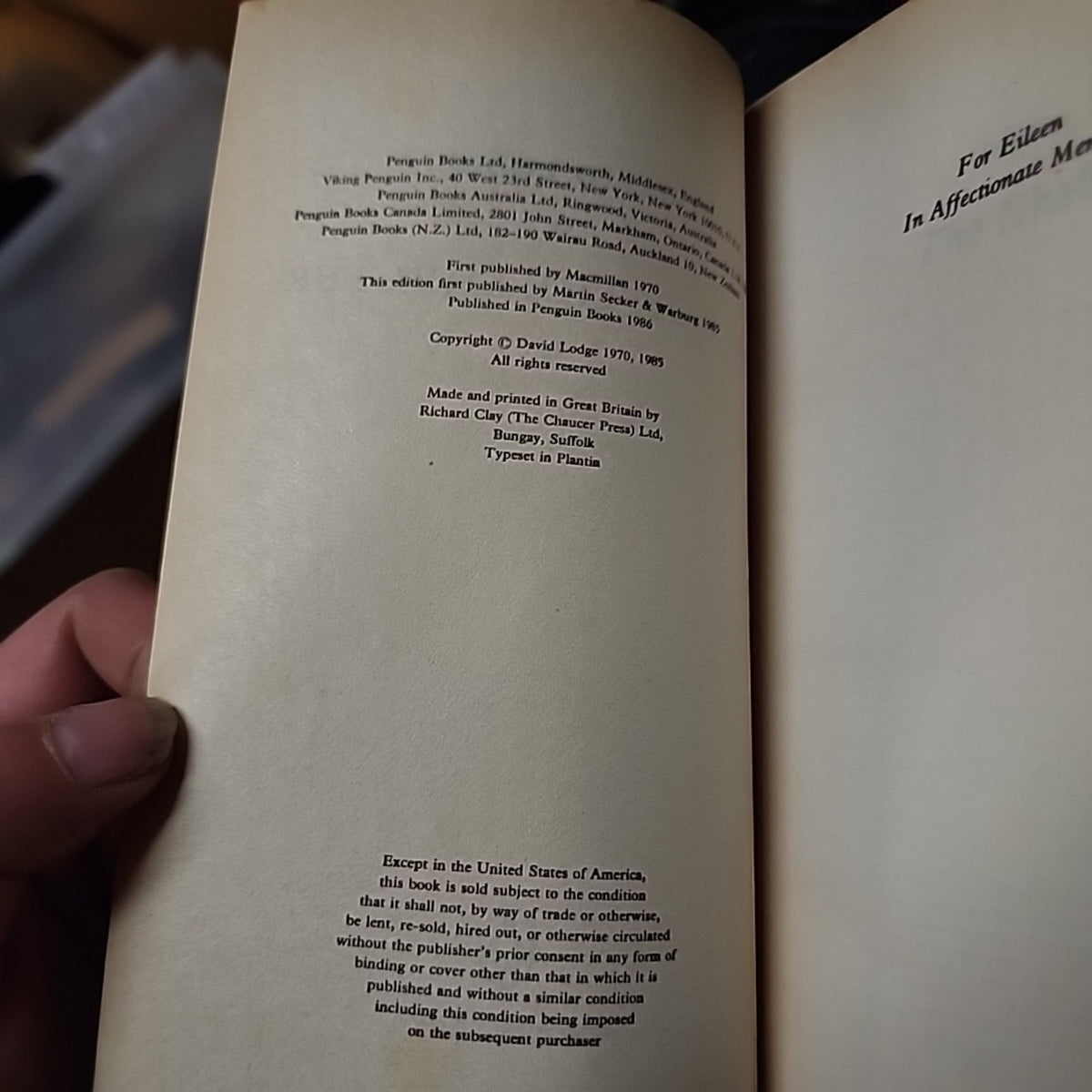 Out of the Shelter copyright page showing Penguin 1986 edition