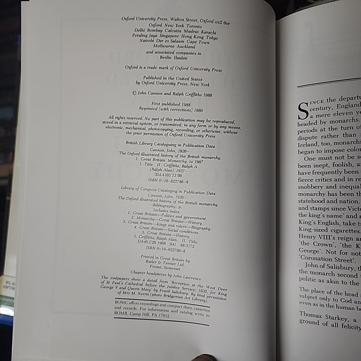 Copyright and ISBN page for The Oxford Illustrated History of the British Monarchy