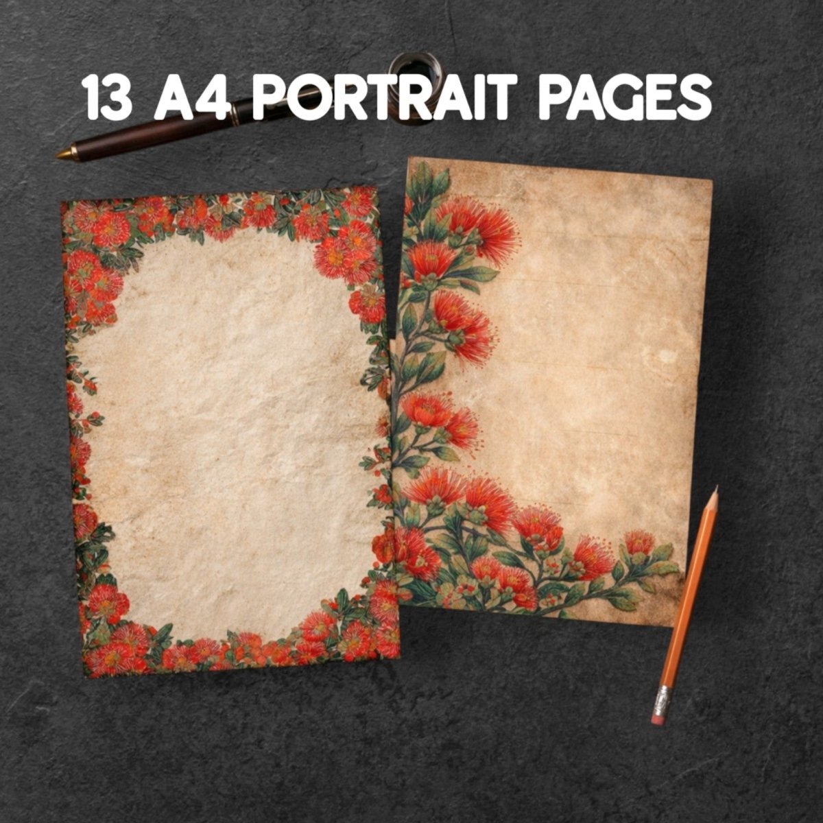 Pohutukawa Themed Printable Junk Journal Kit - Books Worth Keeping