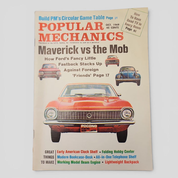 Popular Mechanics October 1969 vintage magazine cover featuring Maverick vs the Mob