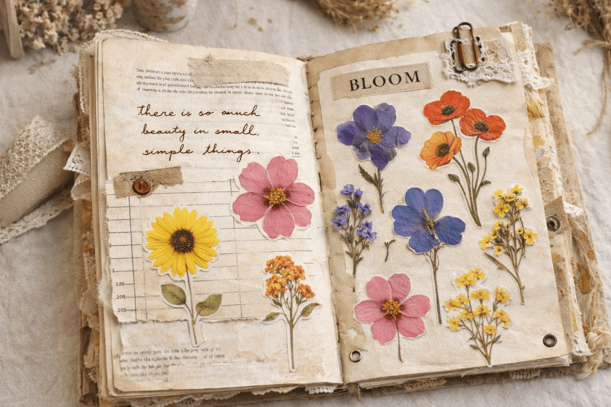 Pressed Flower Fussy Cuts Sticker Sheet - Digital Download - Books Worth Keeping