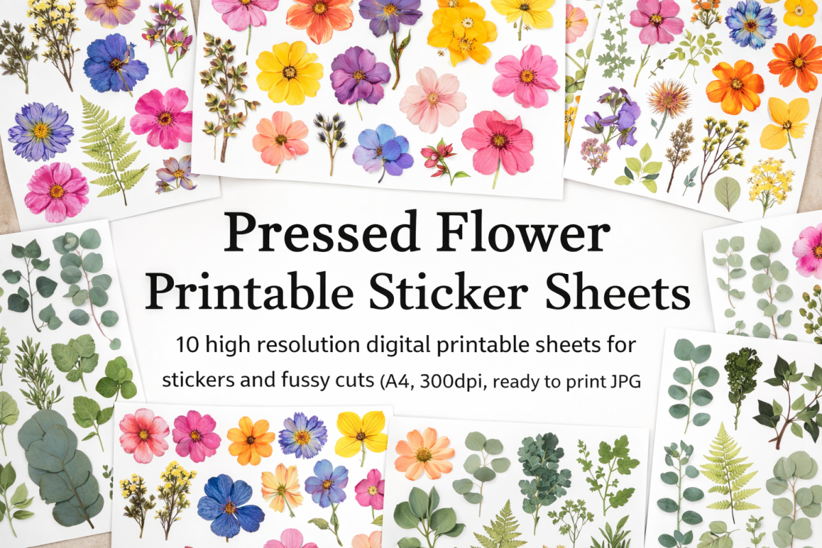 Pressed Flower Fussy Cuts Sticker Sheet - Digital Download - Books Worth Keeping