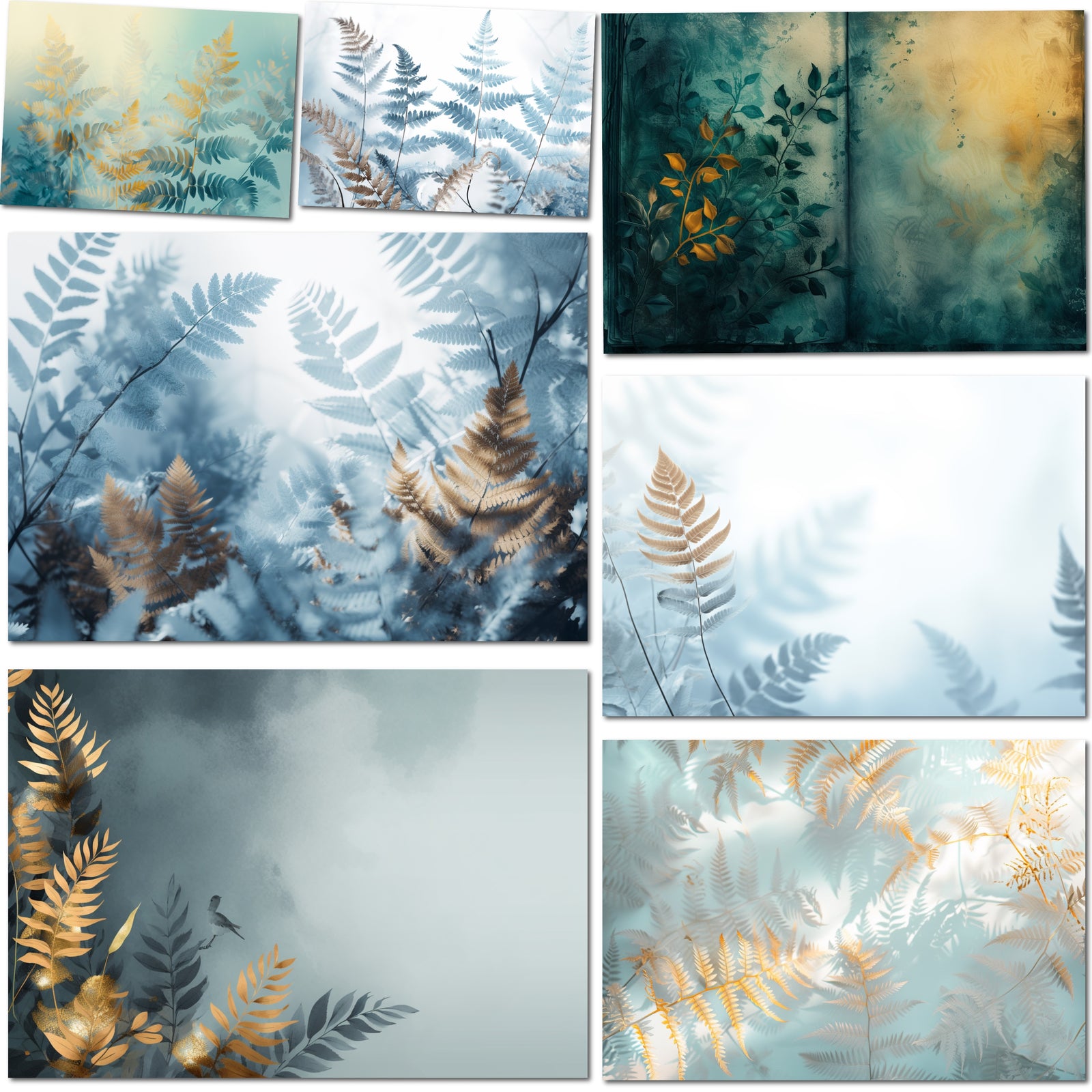 Gold & Turquoise Ferns – Printable Nature Junk Journal Pages