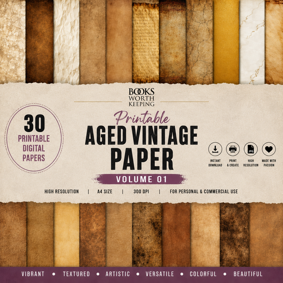 Printable Aged Vintage Paper Volume 01 - 30 printable digital papers