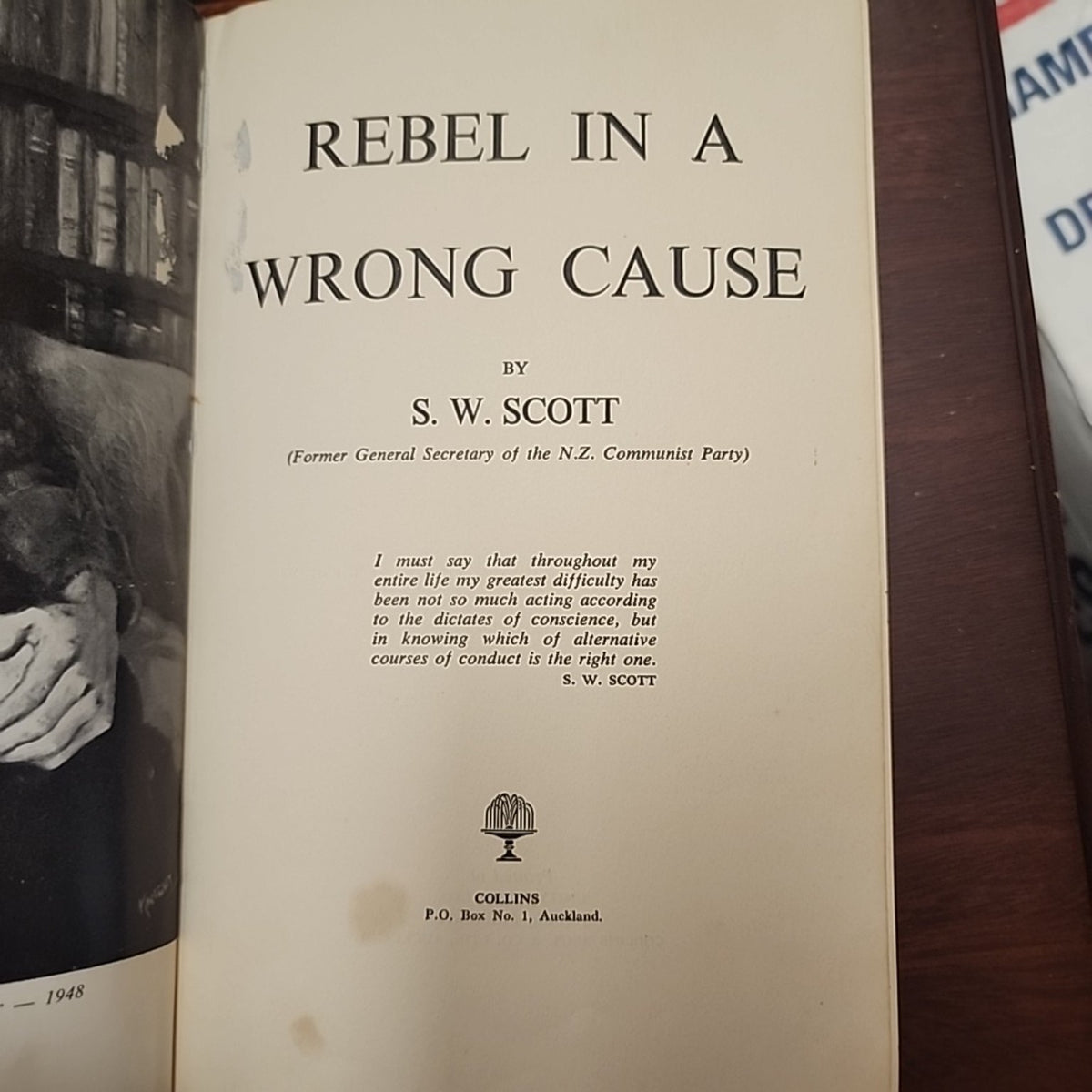 Rebel in a Wrong Cause by S. W. Scott title page, Collins Auckland
