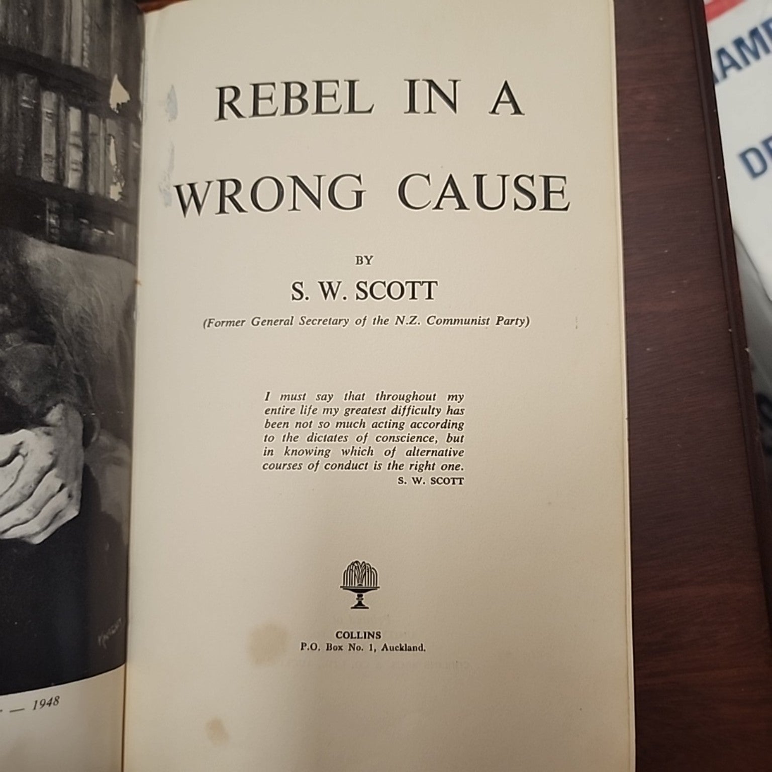 Rebel in a Wrong Cause by S. W. Scott title page, Collins Auckland