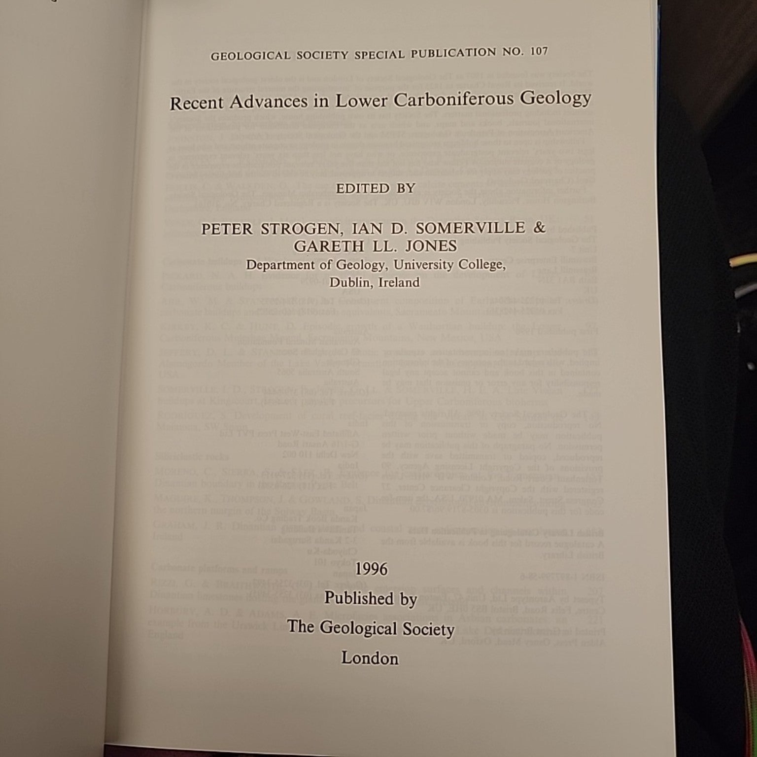 Recent Advances in Lower Carboniferous Geology title page