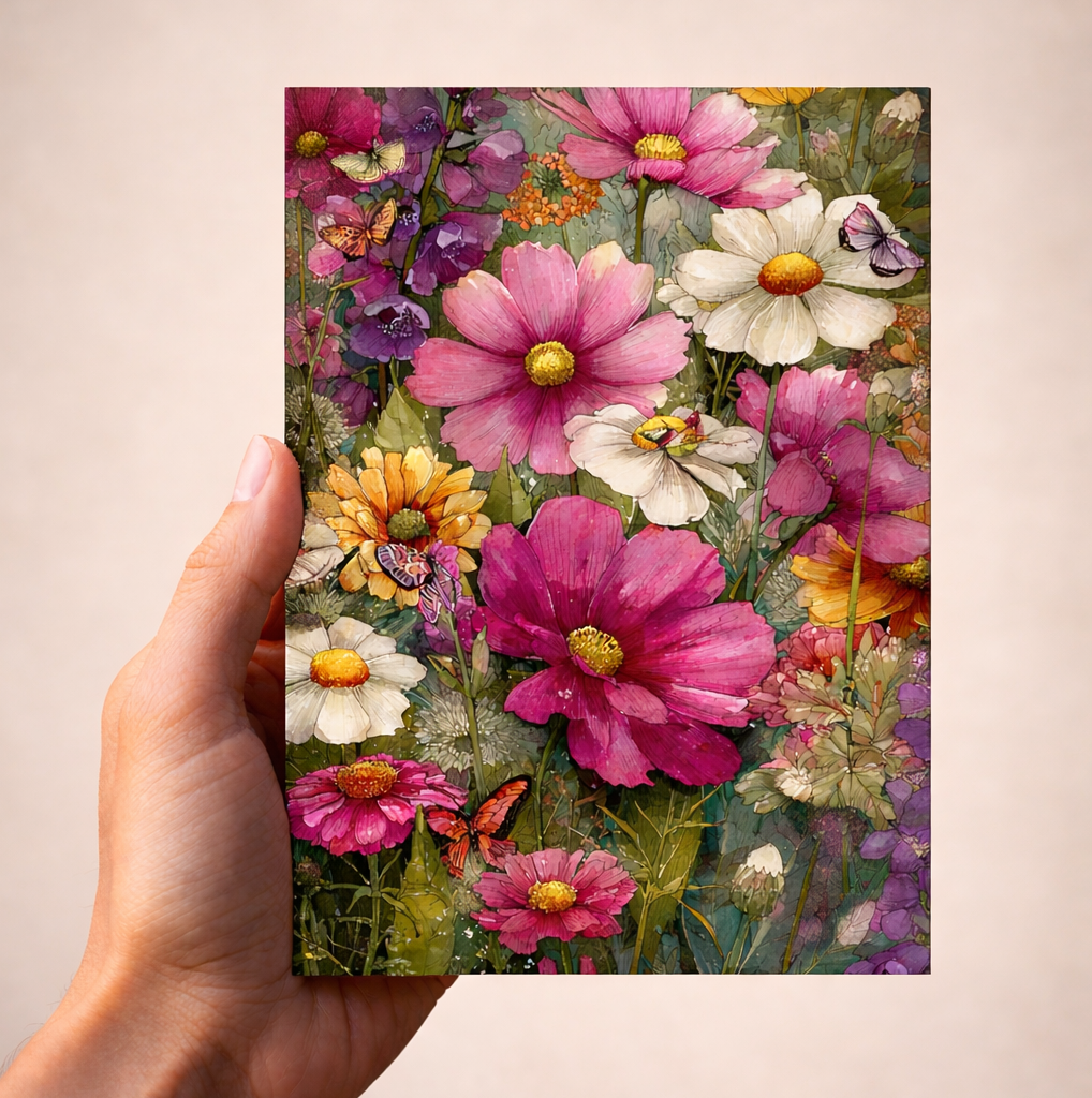 Floral Garden Art Print – Watercolour Wildflower Illustration (Digital Download)