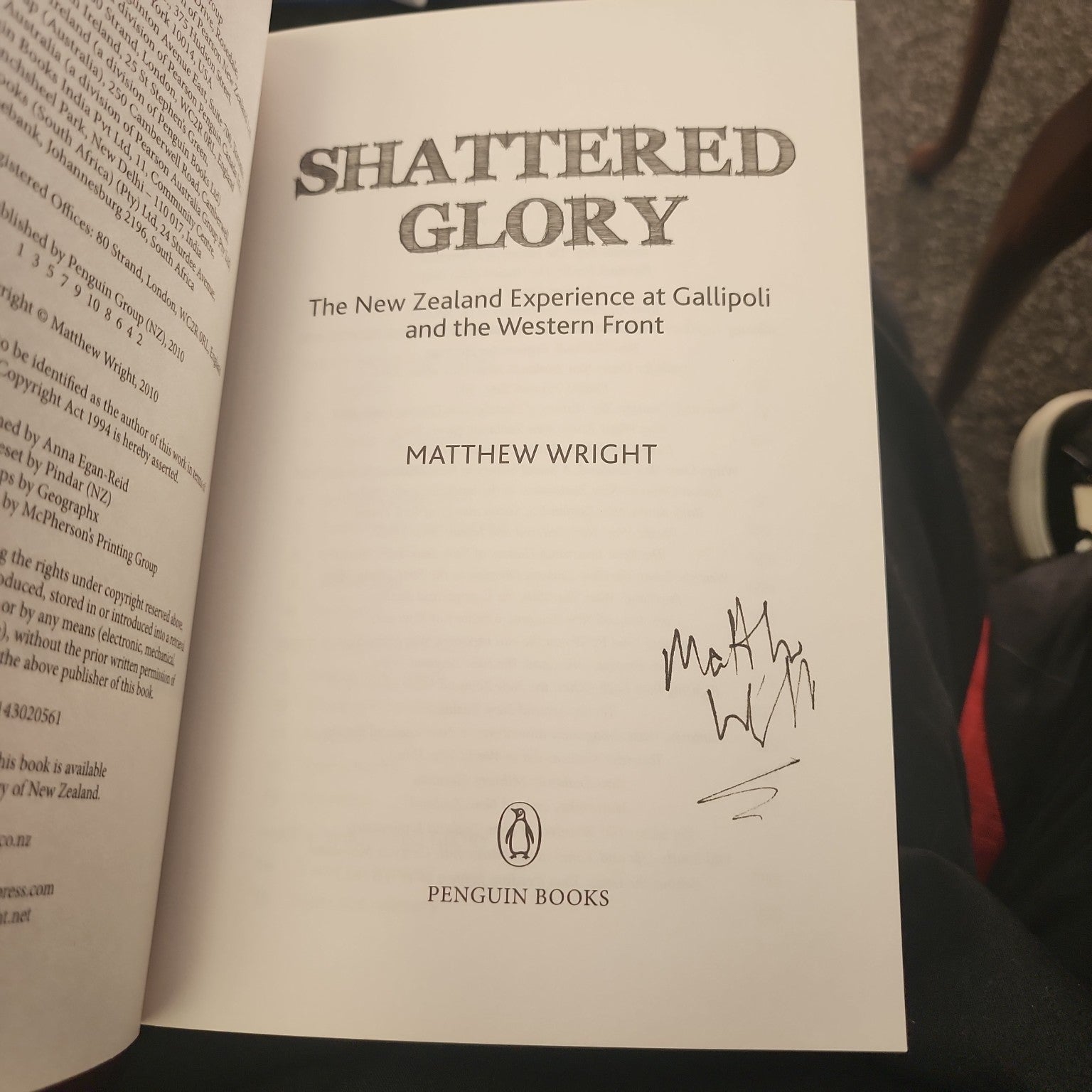 Shattered Glory by Matthew Wright signed title page