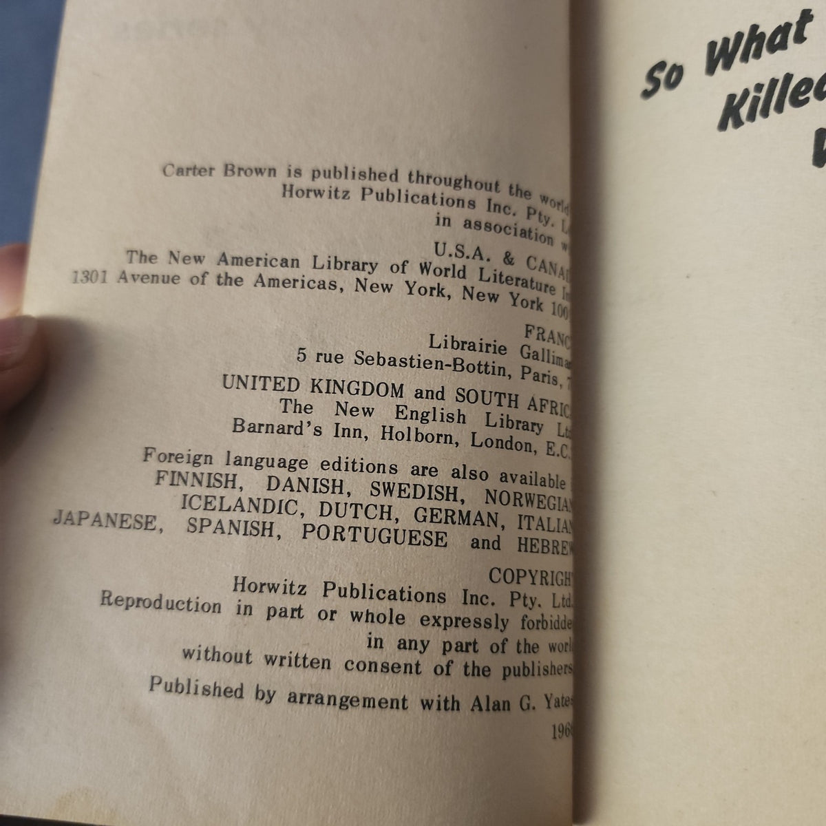 So What Killed the Vampire? by Carter Brown - publication details